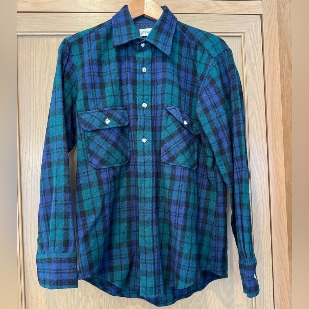 Vintage St. John's Bay Wool Black Watch Plaid Button Front Shirt / medium